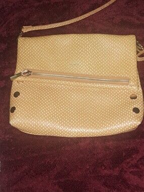 Hammitt Woven Tan Crossbody with Front Zip and Studs